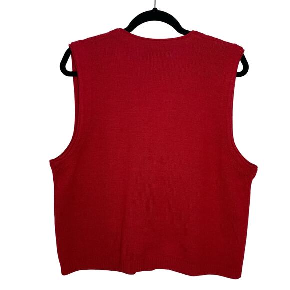 Sag Harbor Vintage Knit 90s Red Grandpacore Sweater Vest grandma gold button M - Picture 2 of 7